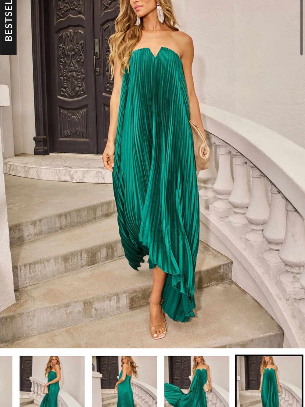 Vici Strapless Pleated Maxi Dress in Emerald